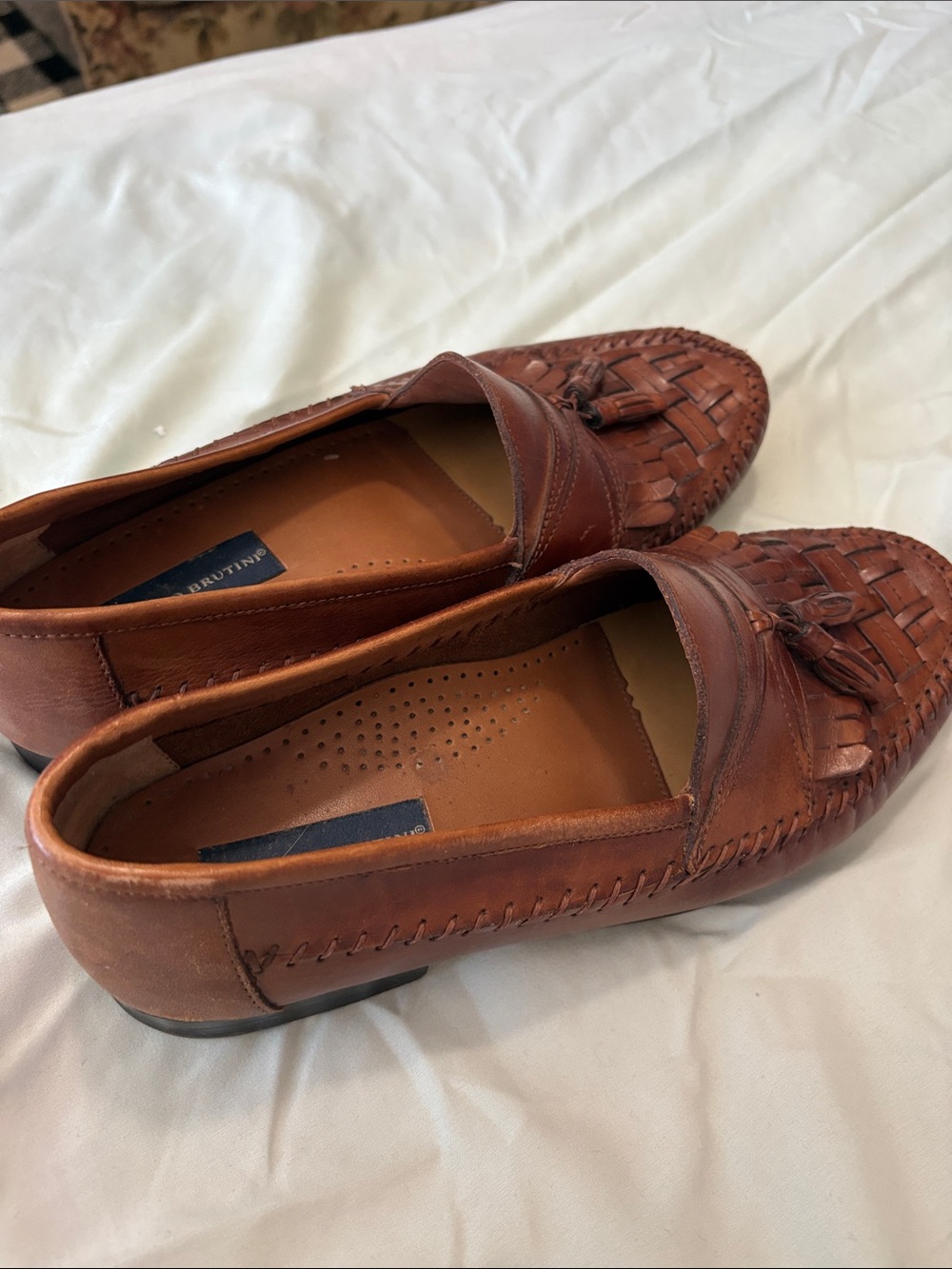 Giorgio Brutini Cognac Woven Leather Tassel Loafers